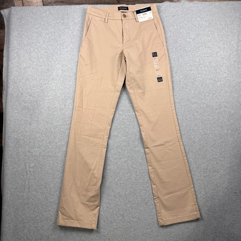 Jos A Bank Pants Mens 28x32 Beige Chino Slim Dress Stretch Flat Front NEW $69